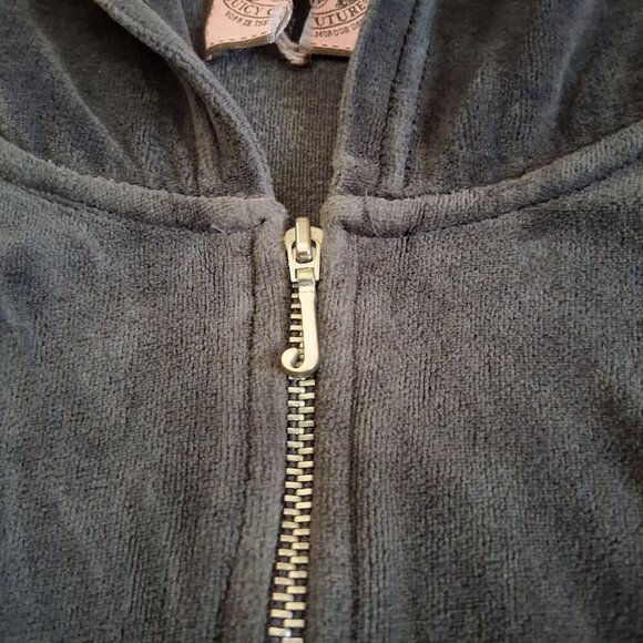 Juicy Couture Women's M Vintage Y2K Dark Gray Velour Zip Up Hoodie Sweater - Picture 8 of 13